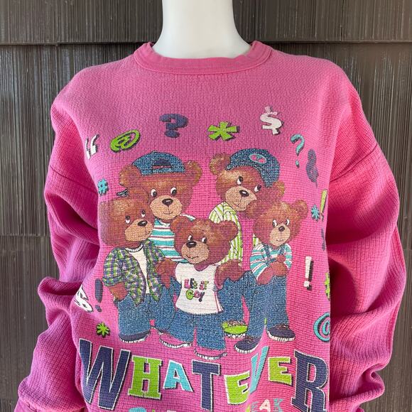 š„Vintage USA Whatever! Give Me A Break Bears Pink Barbiecore Pullover Sweater - Picture 3 of 16